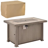 Outsunny Propane Fire Pit Table, 30,000 BTU 42" Wicker-Effect Gas Fire Table, Auto-Ignition Rectangular Outdoor Firepit with Lid, Ceramic Tabletop, Lava Rocks and Rain Cover, CSA Certification, Gray(m-11)