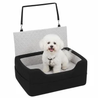 PawHut Dog Car Seat, Dog Booster Car Seat Washable with Adjustable Safety Leash, Storage Pockets for Small Under 10kg, Grey(m-13)