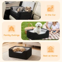 PawHut Dog Car Seat, Dog Booster Car Seat Washable with Adjustable Safety Leash, Storage Pockets for Small Under 10kg, Grey(m-7)