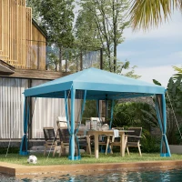 Outsunny 10' x 10' Pop Up Canopy Tent Gazebo, Foldable Canopy Tent with Zipper Mesh Sidewalls and Carry Bag, Easy Setup Screen Shelter for Backyard Patio Outdoor, Light Blue(m-8)