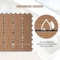 Outsunny Interlocking Deck Tiles, Pack of 11 Outdoor Flooring Patio Tiles, 12" x 12", All Weather for Porch, Balcony, Backyard for a New Classic Look, Teak(m-6)
