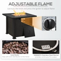 Outsunny 30 Inch Outdoor Propane Gas Fire Pit Table, 50,000 BTU Auto-Ignition Square Wicker-effect Gas Firepit with Ceramic Tabletop, Lid, Lava Rocks & Rain Cover, CSA Certification(m-6)