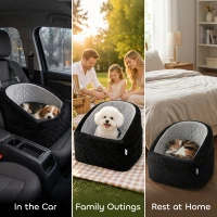 PawHut Dog Car Seat, Dog Booster Car Seat Washable with Adjustable Safety Leash, Storage Pockets for Small Under 10kg, Grey(m-7)