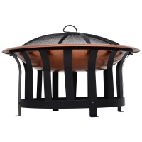 Outsunny 30" Steel Round Patio Fire Pit  Outdoor Wood Log Burning Heater with Log Grate, Poker, Mesh Cover & Water Resistant Cover Copper Color(m-10)