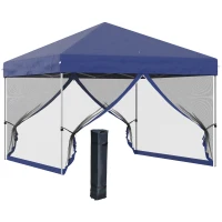 Outsunny 10' x 10' Pop-Up Party Tent Outdoor Canopy Tent with Mesh Sidewalls, 3-Level Adjustable Height, Roller Bag, Blue(m-9)