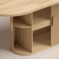 HOMCOM Dining Table Modern Farmhouse Kitchen Table Under-Table Cabinet Oak(m-11)