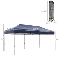 Outsunny 10' x 20' Pop Up Canopy Tent, Outdoor Easy up Tent with 3-Level Adjustable Height, Wheeled Carry Bag, Dark Blue(m-3)