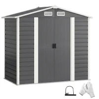 Outsunny 7' x 4' Outdoor Storage Shed, Metal Garden Shed with Lockable Doors and Gloves for Backyard, Garden, Patio, Dark Grey(m-13)