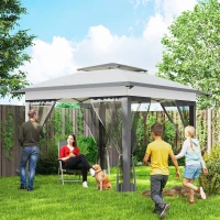 Outsunny 12' x 12' Pop Up Canopy Sun Shade Instant Tent Folding with Mesh Sidewalls, 3-Level Adjustable Height and Storage Bag, Gray(m-1)