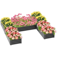 Outsunny Steel Raised Garden Bed, Set of 5 Large Box Planters for Outdoor Plants Vegetables Flowers Herbs, 8x8x1ft, Grey(m-2)