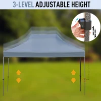 Outsunny 10' x 15' Pop Up Canopy Gazebo with 3-Level Adjustable Height, Wheeled Roller Bag, UV Fighting Roof, Grey(m-4)