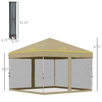 Outsunny 10' x 10' Pop Up Canopy Tent, Tents for Parties with Wheeled Carry Bag, Screen House Room, Height Adjustable Portable Gazebo, for Outdoor, Garden, Patio, Khaki(m-3)