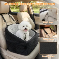 PawHut Dog Car Seat, Dog Booster Car Seat Washable with Adjustable Safety Leash, Storage Pockets for Small Under 10kg, Grey(m-4)