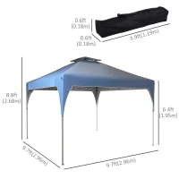 Outsunny 10'x10' Pop Up Canopy, Easy Set Up Party Tent with 2 Tier Vented Roof and Carrying Bag for Outdoor, Garden, Camping, Blue(m-3)