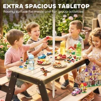 Qaba Kids Picnic Table with Umbrella, 3 in 1 Wooden Sand & Water Table with 2 Hidden Play Boxes for Patio, Ages 3-6(m-6)