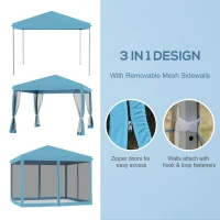 Outsunny 10' x 10' Pop Up Canopy Tent Gazebo, Foldable Canopy Tent with Zipper Mesh Sidewalls and Carry Bag, Easy Setup Screen Shelter for Backyard Patio Outdoor, Light Blue(m-4)