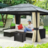 Outsunny 30 Inch Outdoor Propane Gas Fire Pit Table, 50,000 BTU Auto-Ignition Square Wicker-effect Gas Firepit with Ceramic Tabletop, Lid, Lava Rocks & Rain Cover, CSA Certification(m-10)