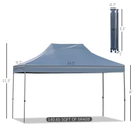Outsunny 10' x 15' Pop Up Canopy Gazebo with 3-Level Adjustable Height, Wheeled Roller Bag, UV Fighting Roof, Grey(m-3)