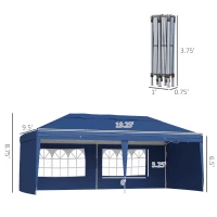 Outsunny 10' x 20' Pop Up Canopy Tent with 4 Sidewalls, Outdoor Portable Instant Canopy Shelter for Parties, Outdoor Instant Gazebo with Carry Bag for Garden, Patio, Blue(m-3)