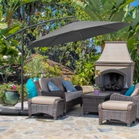 Outsunny 9.6ft Offset Patio Umbrella Garden Hanging Parasol Banana Cantilever Umbrella with Base, Crank, Black(m-1)