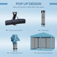 Outsunny 10' x 10' Pop Up Canopy Tent Gazebo, Foldable Canopy Tent with Zipper Mesh Sidewalls and Carry Bag, Easy Setup Screen Shelter for Backyard Patio Outdoor, Light Blue(m-5)