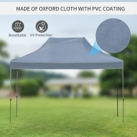 Outsunny 10' x 15' Pop Up Canopy Gazebo with 3-Level Adjustable Height, Wheeled Roller Bag, UV Fighting Roof, Grey(m-7)