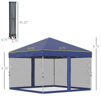 Outsunny 10' x 10' Pop Up Canopy Tent, Tents for Parties with Wheeled Carry Bag, Screen House Room, Height Adjustable Portable Gazebo, for Outdoor, Garden, Patio, Blue(m-3)