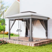 Outsunny 12' x 12' Pop Up Canopy Sun Shade Instant Tent Folding with Mesh Sidewalls, 3-Level Adjustable Height and Storage Bag, Gray(m-3)