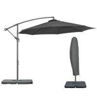Outsunny 9.6ft Offset Patio Umbrella Garden Hanging Parasol Banana Cantilever Umbrella with Base, Crank, Black(m-9)