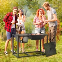 Outsunny 4-in-1 Fire Pit, BBQ Grill, Ice Bucket Cooler, Garden Table, with Cooking Grate, Log Grate & Waterproof Cover, Galvanized Steel Wood-Burning Fireplace with Spark Screen & Poker(m-2)