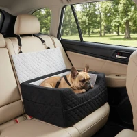 PawHut Dog Car Seat, Dog Booster Car Seat Washable with Adjustable Safety Leash, Storage Pockets for Small Under 10kg, Grey(m-1)
