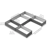 Outsunny Steel Raised Garden Bed, Set of 5 Large Box Planters for Outdoor Plants Vegetables Flowers Herbs, 8x8x1ft, Grey(m-3)