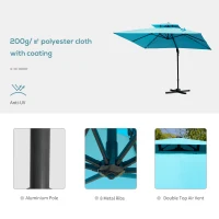 Outsunny 10' x 10' Cantilever Patio Umbrella, Double Top Square Offset Umbrella with 360° Rotation, 5 Adjustable Tilt Angles, Umbrella Cover, Aluminum Pole and Ribs, Light Blue(m-6)