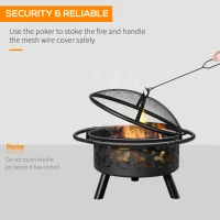Outsunny 31" Outdoor Fire Pit, Portable Steel Wood Burning Bowl, Handle Ring, Poker, Spark Screen Lid for Patio, Backyard, Bonfire, Campfire, Black(m-5)