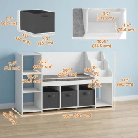 Qaba Kids Storage Shelf with Reading Nook, Toy Storage Organizer with Seat Cushion, 3 Fabric Drawers for Playroom, Nursery(m-3)