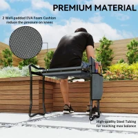 Outsunny Garden Kneeler and Seat, Foldable Gardening Stool Bench with Thick EVA Foam Kneeling Pad and Large Tool Pouch, Grey(m-7)