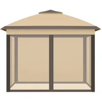 Outsunny 11' Pop-Up Tent Gazebo w/ Netting, Beige(m-8)
