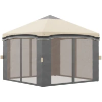 Outsunny 10' x 10' Pop Up Canopy Tent with Netting, Instant Tents for Parties, Height Adjustable, with Wheeled Carry Bag and 4 Sand Bags for Outdoor, Garden, Patio, Beige(m-11)