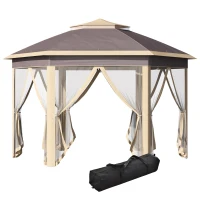 Outsunny 11' x 13' Pop Up Gazebo Canopy Tent with Zippered Mesh Sidewalls and Carrying Bag, Event Tent Shelter for Patio Garden Backyard, Beige(m-1)