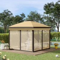 Outsunny 11' Pop-Up Tent Gazebo w/ Netting, Beige(m-10)