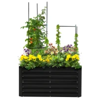 Outsunny 4' x 3' x 2' Raised Garden Bed with Support Rod, Steel Frame Elevated Planter Box, Black(m-11)