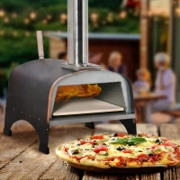 Outsunny Outdoor Pizza Oven, Portable Pellet Wood Fired Pizza Maker, 12" Stainless Steel Pizza Grill with Stone and Peel Accessories for Outside, Backyard, Outdoor Kitchen(m-2)