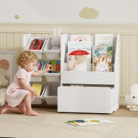 Qaba Kids Bookshelf and Toy Storage, 3-Tier Bookcase with 6 Removable Bins and Box for Toddler Nursery Playroom, White