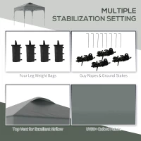 Outsunny 10' x 10' Pop Up Canopy Tent with Wheeled Carry Bag and 4 Sandbags, Instant Sun Shelter, Tents for Parties, Height Adjustable, for Outdoor, Garden, Patio, Dark Gray(m-7)