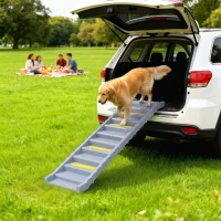 PawHut Dog Stairs for Car Truck SUV, Foldable Dog Ramp for Medium Small Dogs, Gray(m-10)