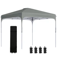 Outsunny 10' x 10' Pop Up Canopy Tent with Wheeled Carry Bag and 4 Sandbags, Instant Sun Shelter, Tents for Parties, Height Adjustable, for Outdoor, Garden, Patio, Dark Gray(m-1)
