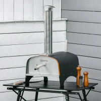 Outsunny Outdoor Pizza Oven, Portable Pellet Wood Fired Pizza Maker, 12" Stainless Steel Pizza Grill with Stone and Peel Accessories for Outside, Backyard, Outdoor Kitchen(m-10)