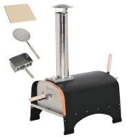 Outsunny Outdoor Pizza Oven, Portable Pellet Wood Fired Pizza Maker, 12" Stainless Steel Pizza Grill with Stone and Peel Accessories for Outside, Backyard, Outdoor Kitchen(m-11)