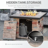 Outsunny 32 Inch Outdoor Propane Gas Fire Pit Table, 50,000 BTU Auto-Ignition Square Faux Ledge Stone Gas Firepit with Lava Rocks and Rain Cover, CSA Certification, Brown(m-7)