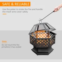 Outsunny 24.5" Outdoor Fire Pit with Mesh Lid, Portable Wood Burning Firebowl with Poker for Patio, Backyard, Bronze(m-5)